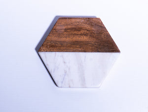 Wood & Marble Hexagon Coasters (Set of 4)